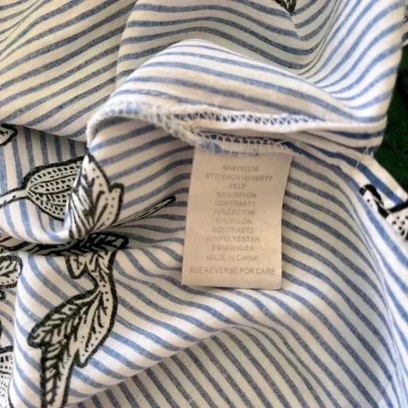 Blue floral rayon and black lace top with ruffle butterfly sleeves - Picture 7 of 7